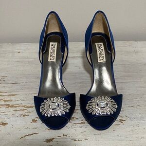 Badgley Mischka Navy Satin Heels with Crystal Embellishment
